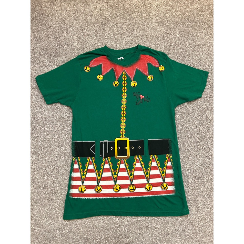 Christmas Holiday Time Elf Costume T Shirt Mens Size S Green Excellent Graphic
